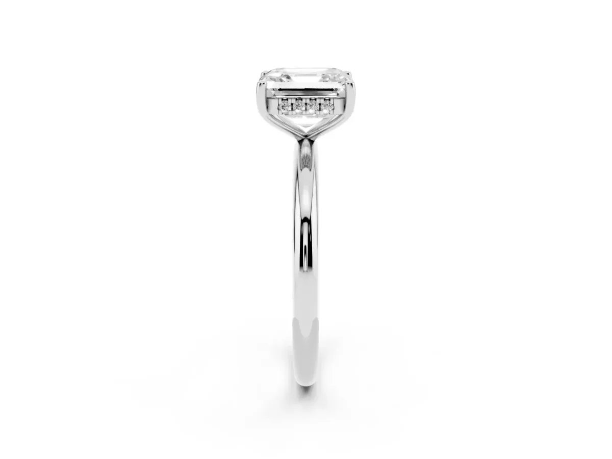 Asscher Cut Cut Solitaire Engagement Ring with Four-Prong Setting and Classic Band Silver