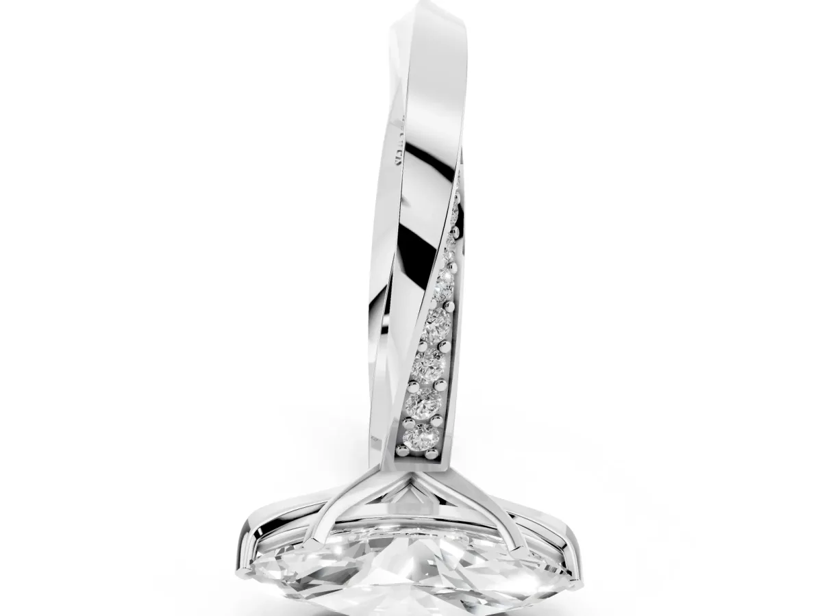 Marquise Cut Diamond Engagement Ring with Side Stone Accents and Four-Prong Setting Silver