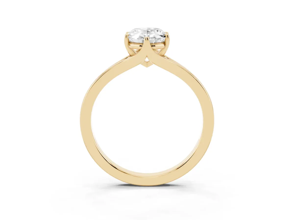 Oval Cut Solitaire Diamond Ring with Six-Prong Setting and Tapered Band Yellow gold