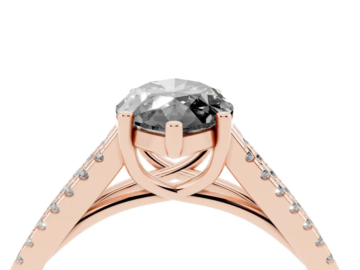 Fancy Black Marquise Cut Diamond Solitaire Engagement Ring with Split Shank Pavé Band Rose gold