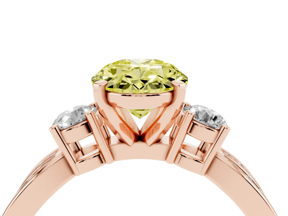 Fancy Yellow Three-Stone Oval Cut Cut Diamond Twist Band with Prong Setting Rose gold