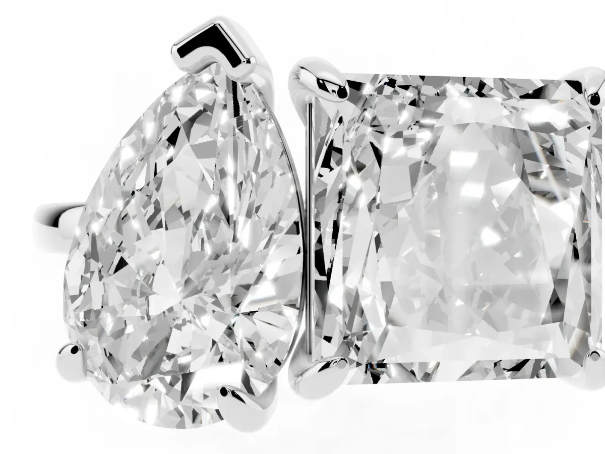 Pear and Princess Toi Moi Ring with Prong Setting and Plain Band Silver