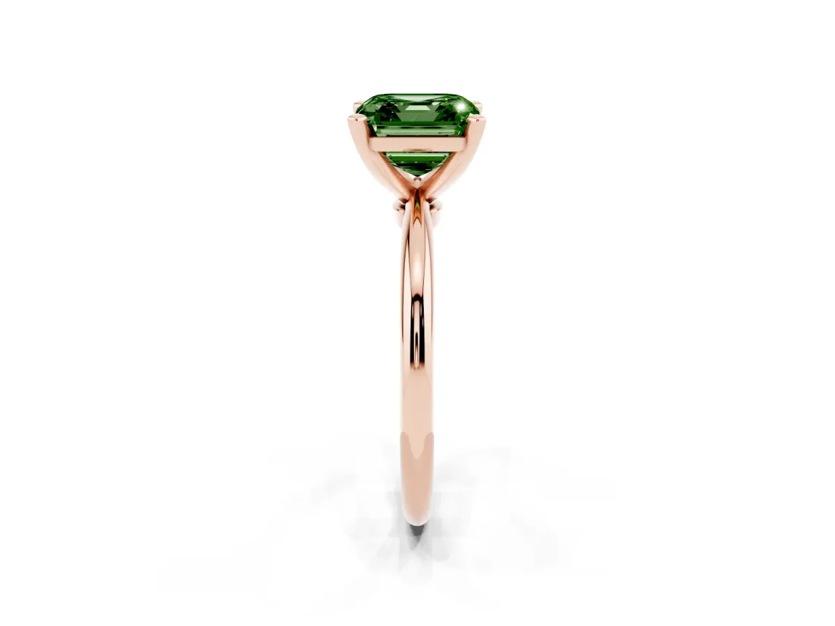 Fancy Green Asscher Cut Diamond Solitaire Ring with Prong Setting and Classic Band Rose gold