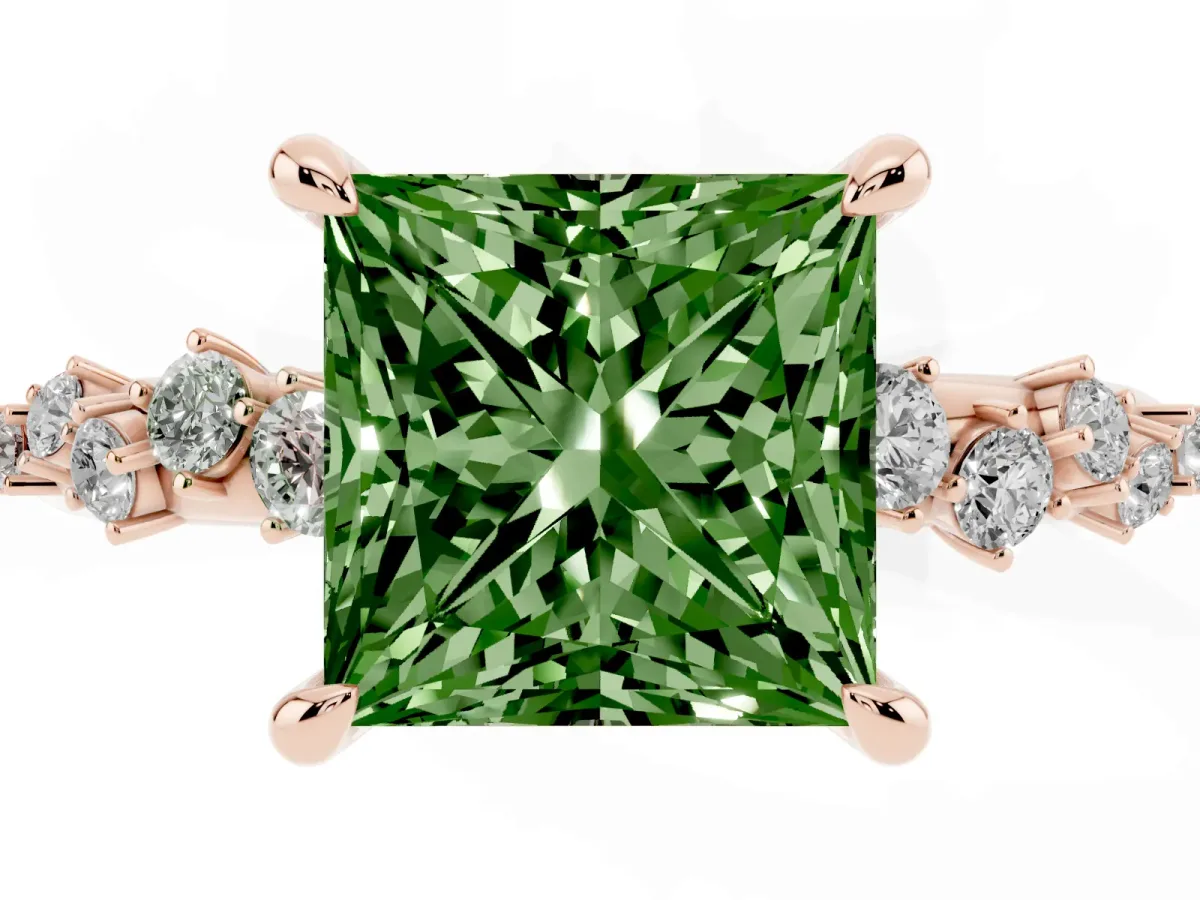Fancy Green Princess Cut Cut Diamond Vine Band with Four-Prong Setting Rose gold