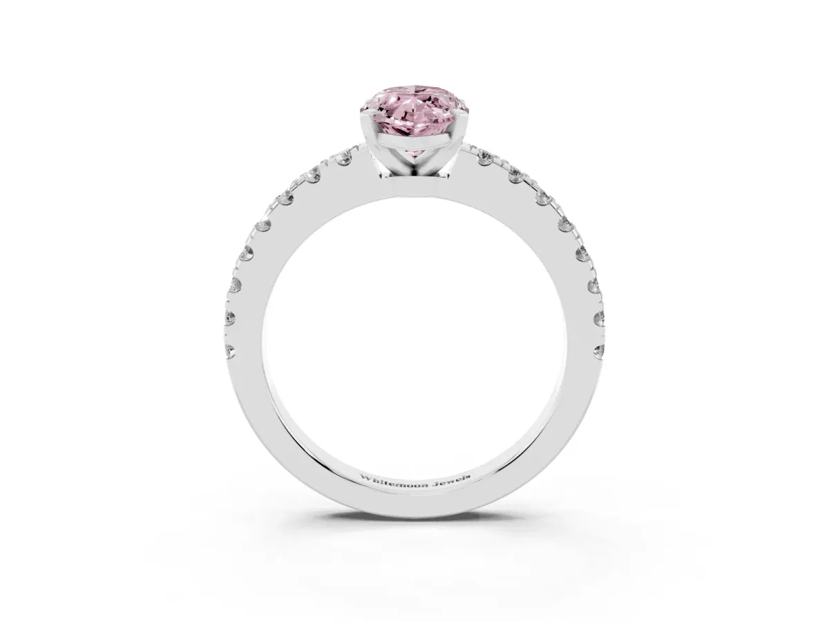Fancy Pink Marquise Cut Solitaire Diamond with Pavé Band and Four-Prong Setting Platinum
