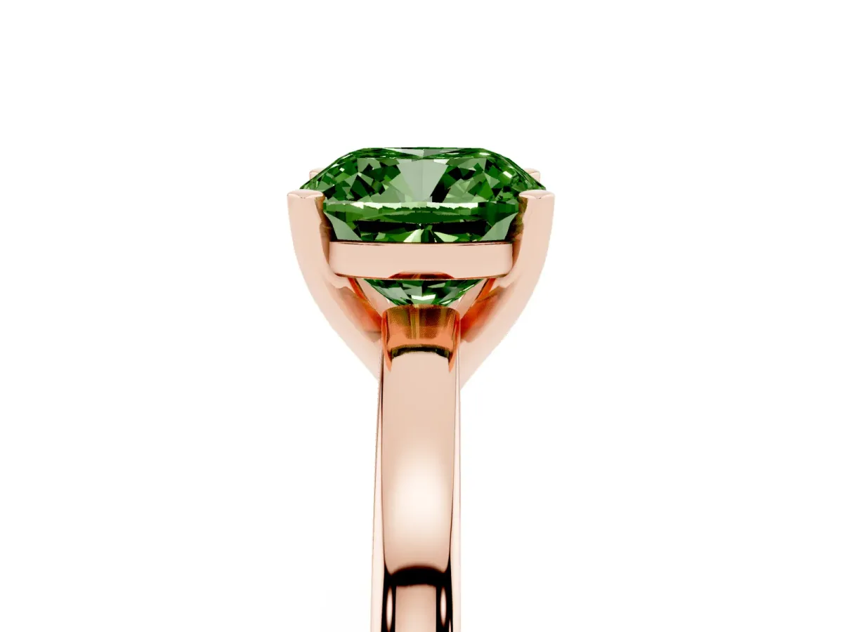Fancy Green Cushion Cut Solitaire Diamond Engagement Ring with Four-Prong Setting on a Classic Band Rose gold