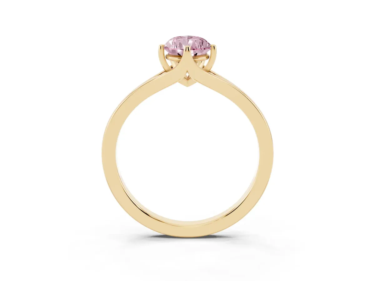 Fancy Pink Pear Cut Solitaire Diamond Ring with Six-Prong Setting and Tapered Band Yellow gold