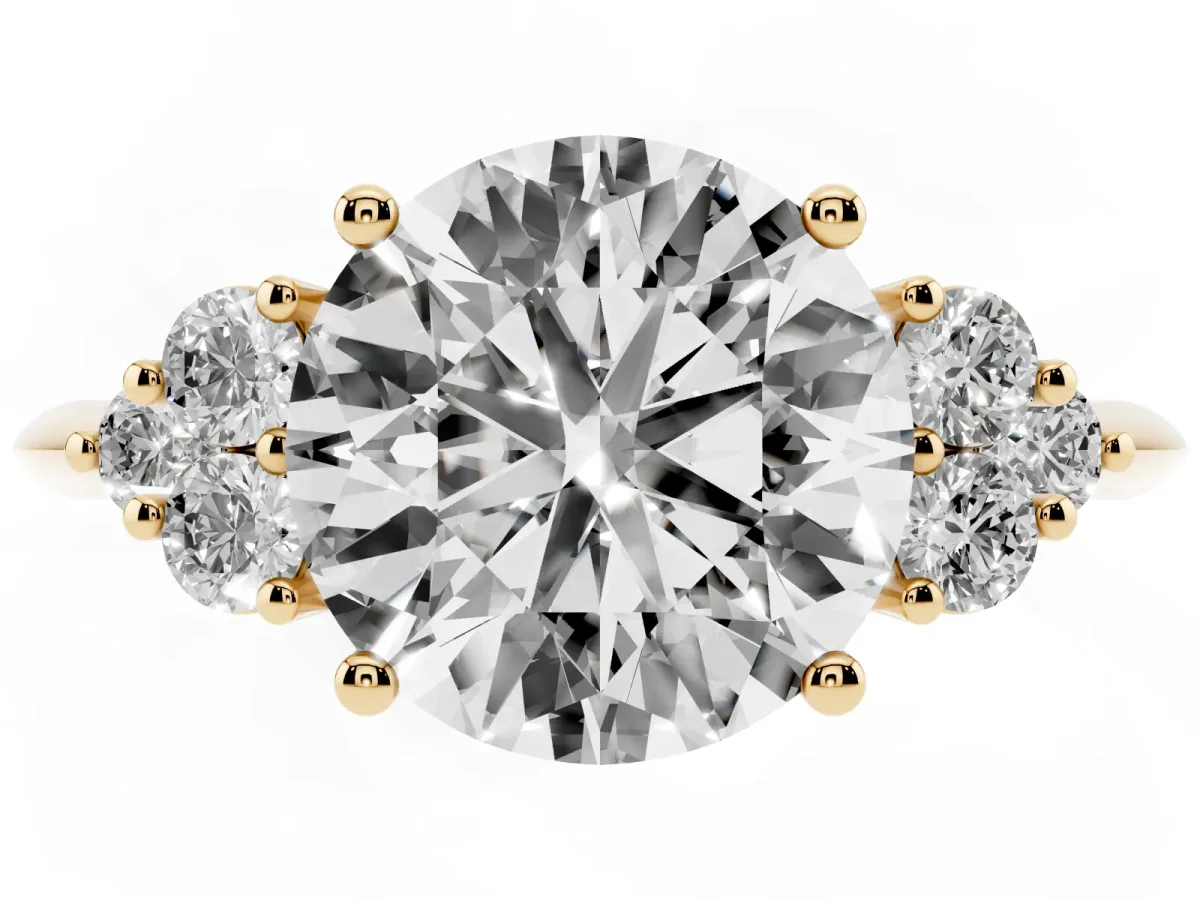 Round Cut Cut Diamond Cluster Ring with Solitaire Band and Four-Prong Setting Yellow gold