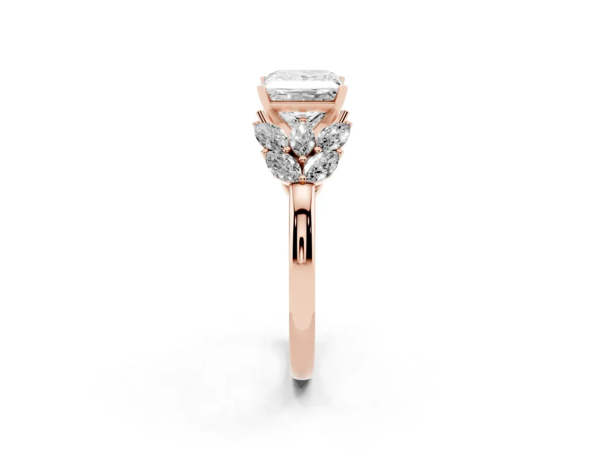 Princess Cut Diamond Cluster Leaf Design Ring with Prong Setting Rose gold