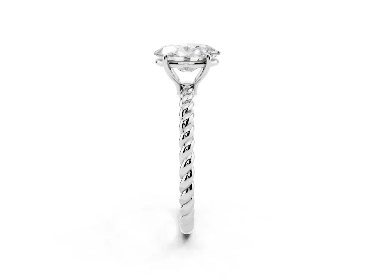 Oval Cut Solitaire Twisted Band 4-Prong Ring Silver