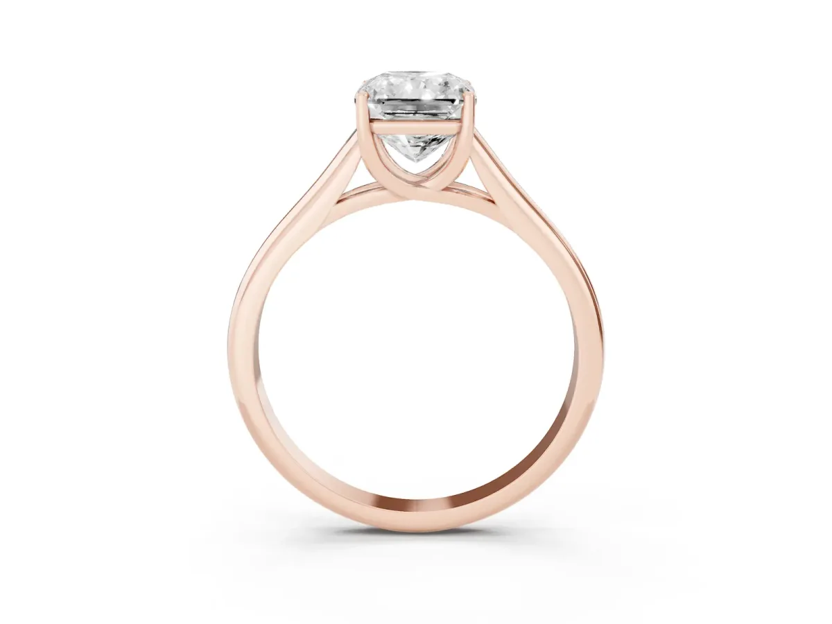 Radiant Cut Solitaire Engagement Ring with Tapered Band and Four-Prong Setting Rose gold