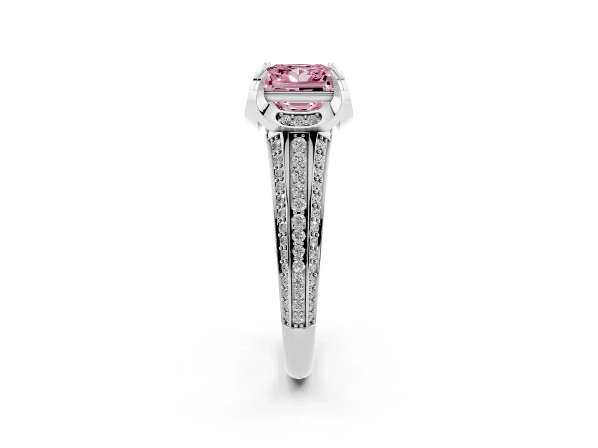 Fancy Pink Princess Cut Solitaire Pave Split Shank Ring with Four-Prong Setting Silver