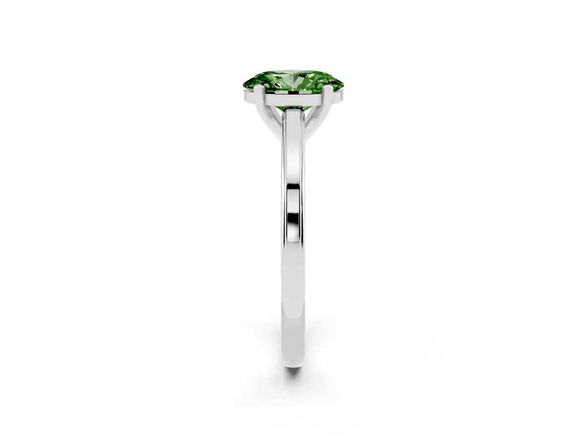 Fancy Green Oval Cut Solitaire Diamond Ring with Four-Prong Setting and Classic Band Silver
