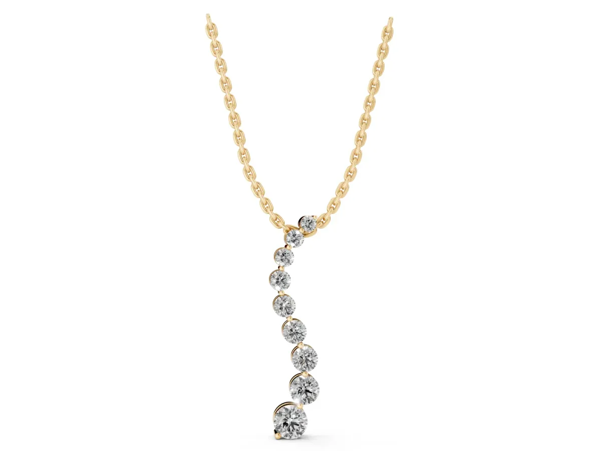 Round Diamond Graduated Prong Set Pendant Yellow gold