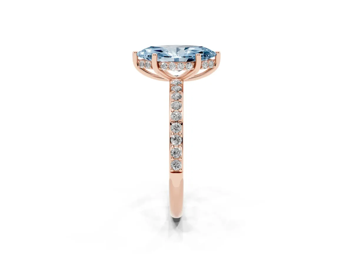 Fancy Blue Marquise Cut Cut Diamond Pavé Band Ring with Four-Prong Setting Rose gold