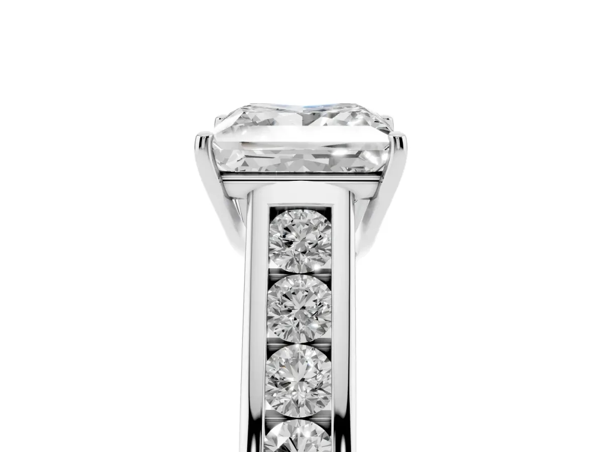 Princess Cut Brilliant Channel-Set Solitaire Ring with Four-Prong Setting Silver