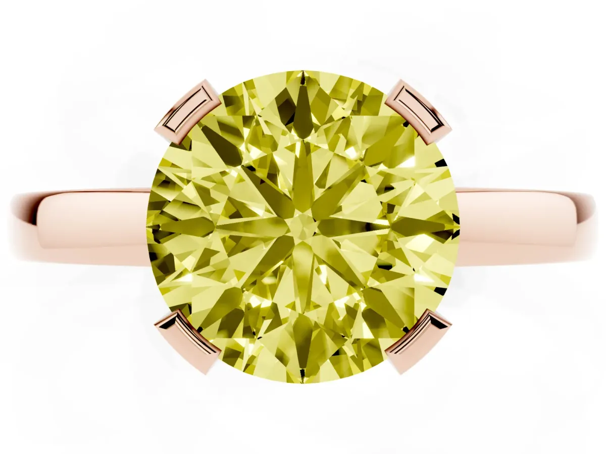 Fancy Yellow Round Cut Cut Solitaire Ring with Four-Prong Setting and Classic Band Rose gold