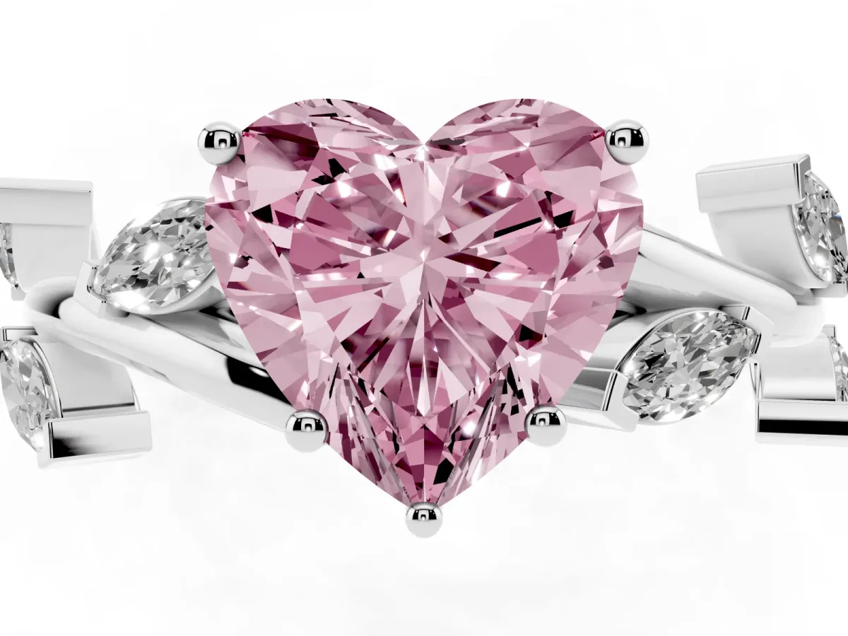 Fancy Pink Heart Cut Solitaire Twisted Band Marquise Accent Prong Setting Ring Silver