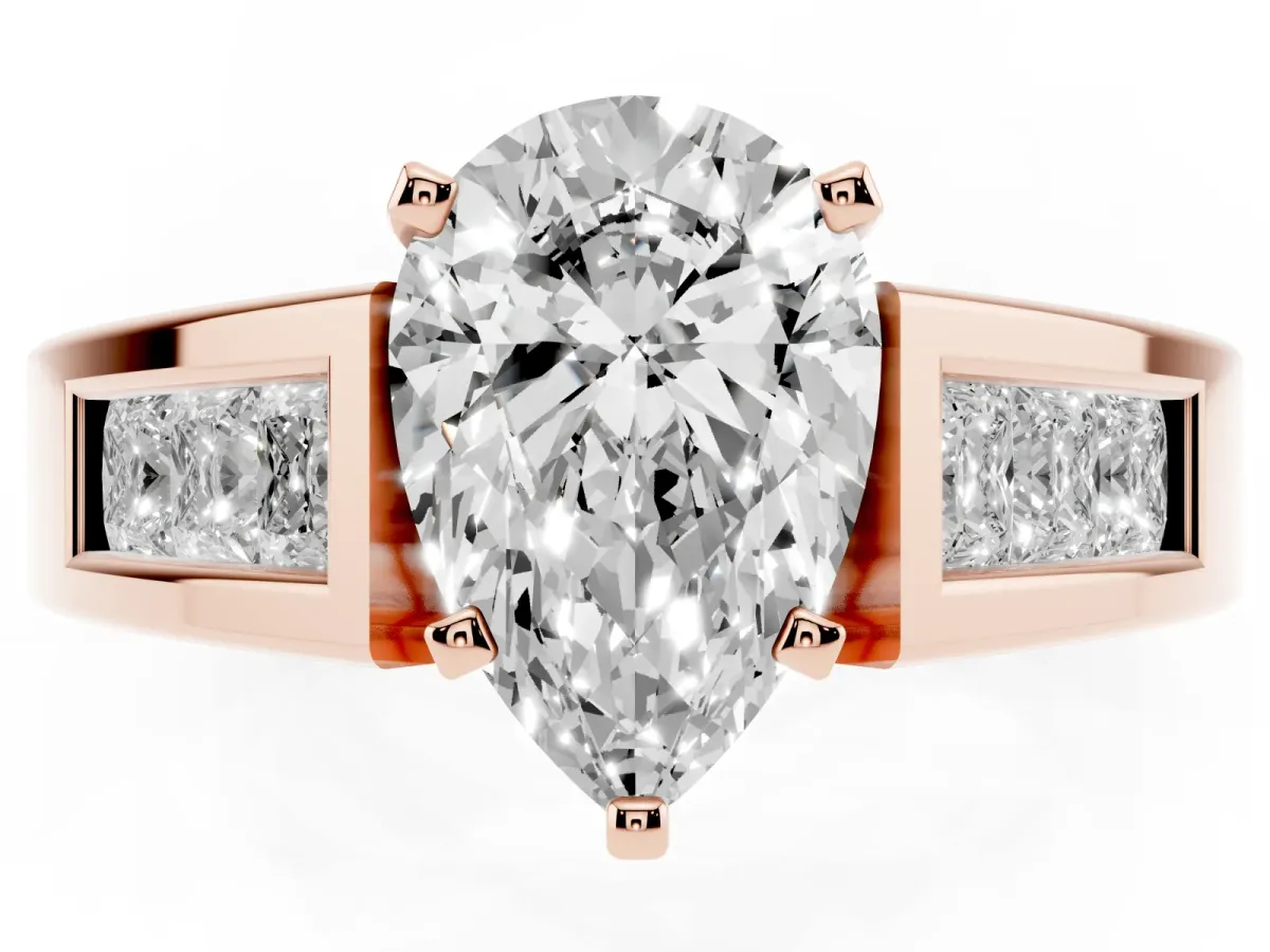 Pear Cut Cut Channel Set Solitaire Ring with Four-Prong Setting Rose gold