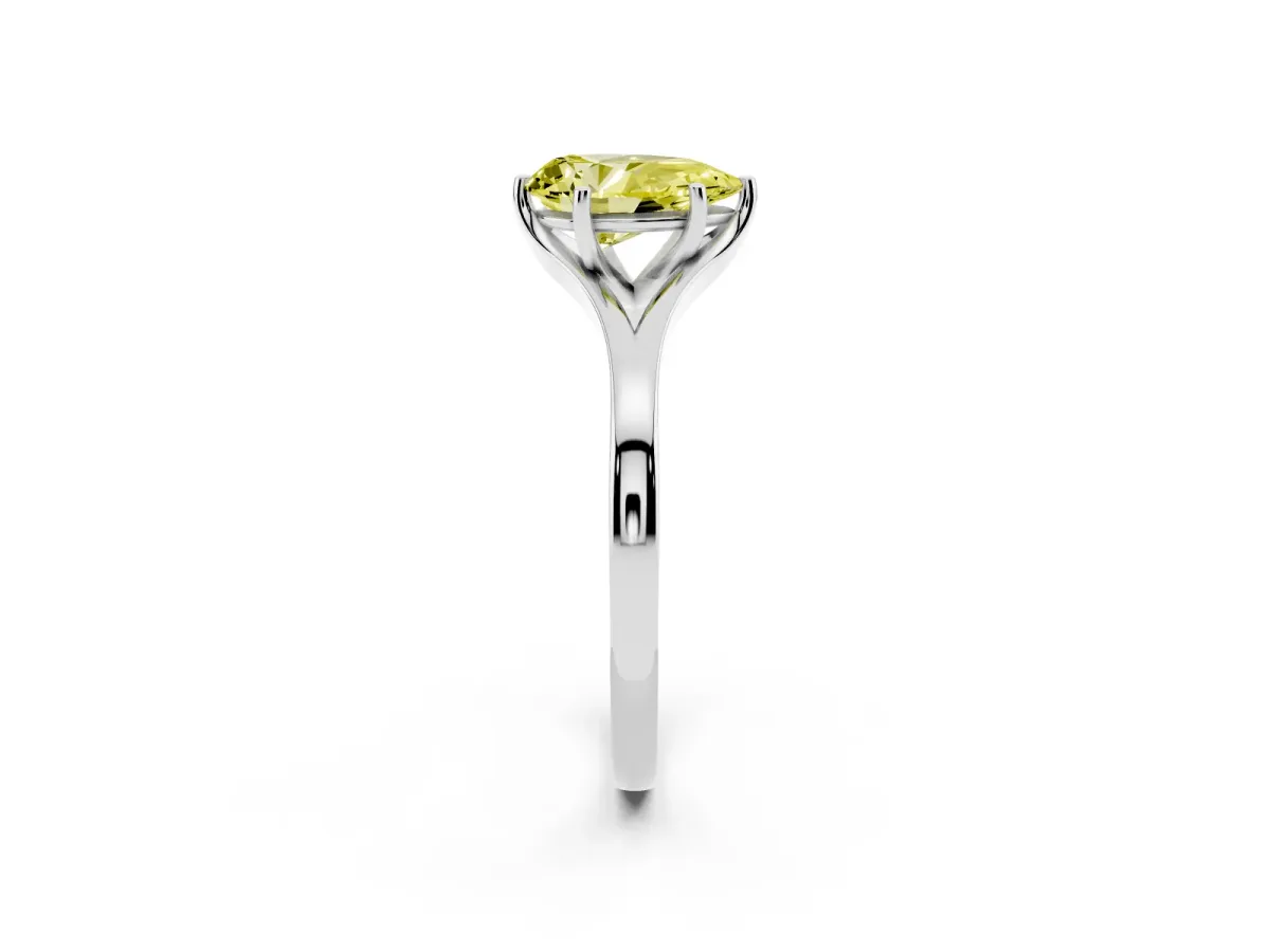 Fancy Yellow Pear Cut Solitaire Diamond Ring with Six-Prong Setting and Tapered Band White gold