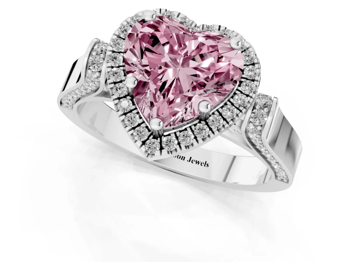 Fancy Pink Heart Cut Halo Pave Split Shank Prong Setting Ring Platinum