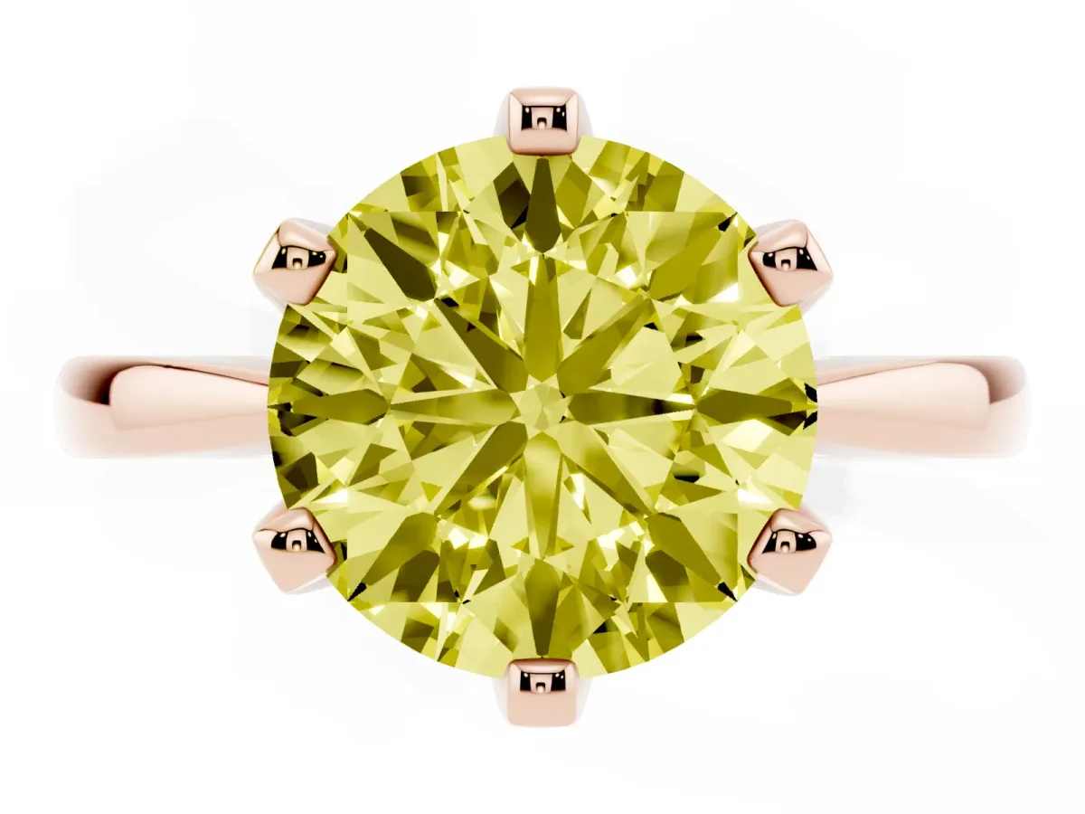 Fancy Yellow Round Cut Solitaire Engagement Ring with Six-Prong Setting and Tapered Band Rose gold