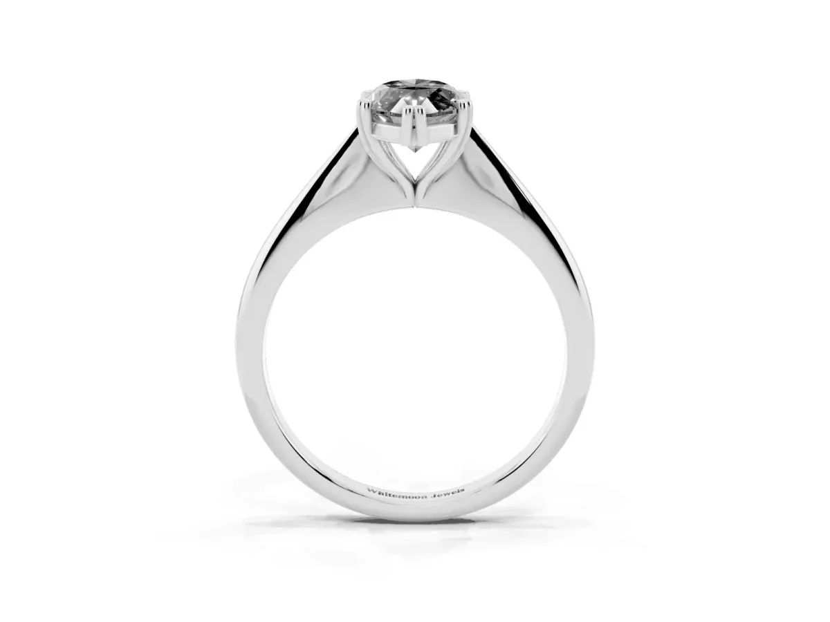 Fancy Black Marquise Cut Solitaire Diamond Ring with Six-Prong Setting and Classic Band Silver
