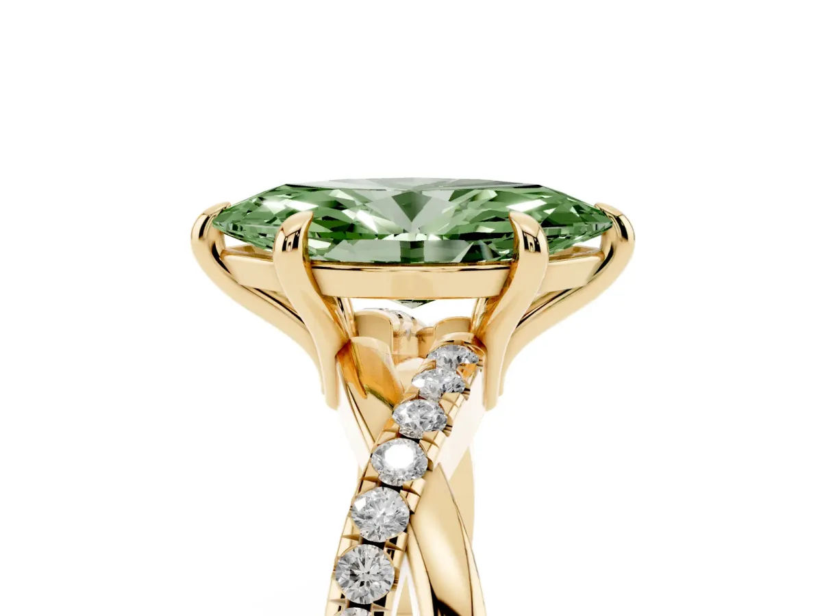 Fancy Green Marquise Cut Cut Diamond Twist Band Solitaire with Prong Setting Yellow gold