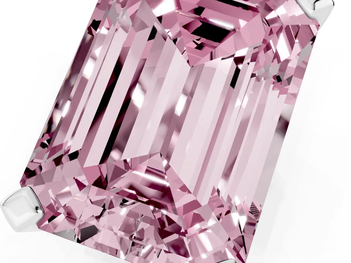Fancy Pink Emerald Cut Diamond Solitaire Ring with Prong Setting and Classic Band Platinum
