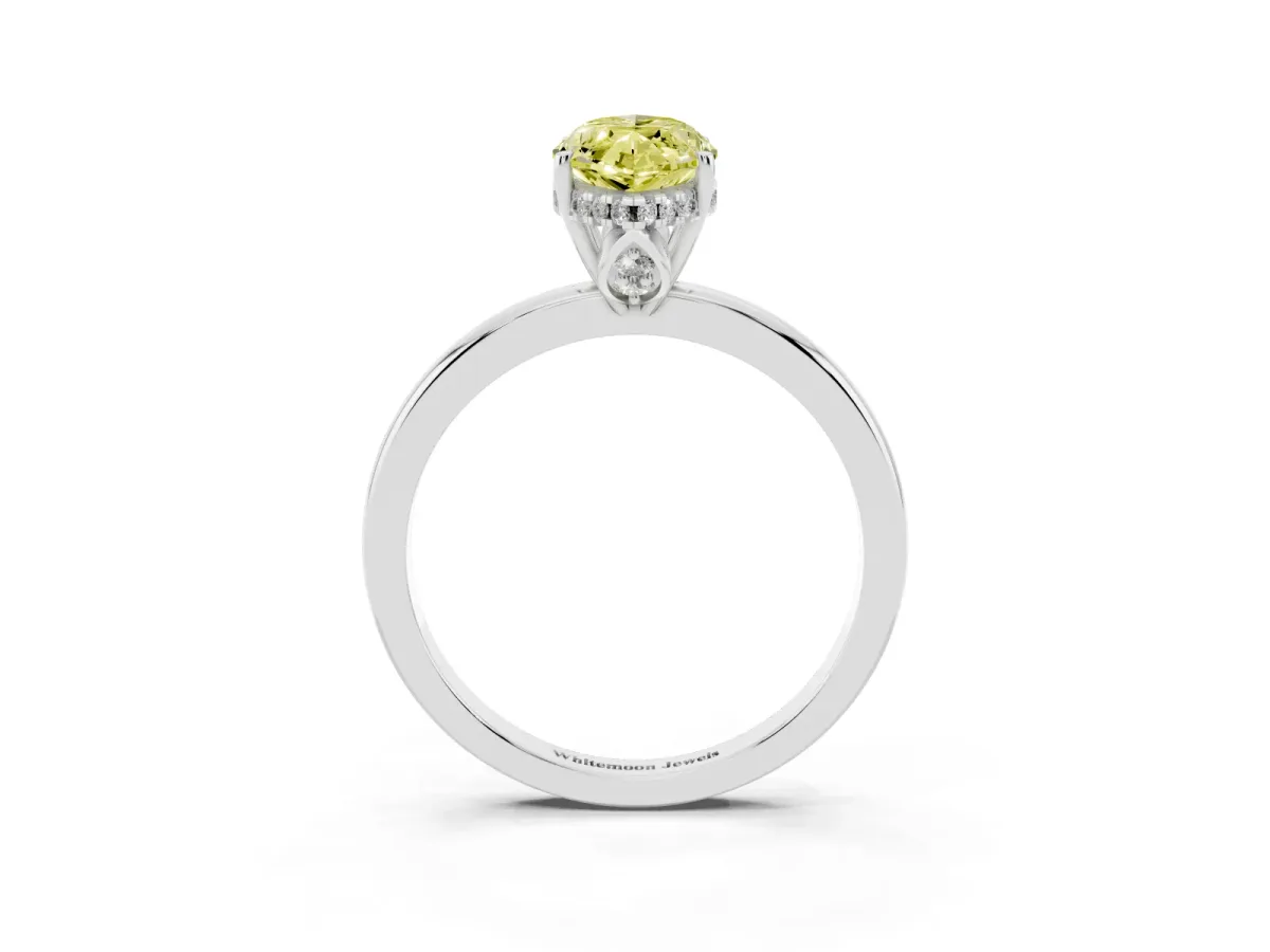Fancy Yellow Marquise Cut Solitaire Diamond Ring with Prong Setting and Plain Band Silver