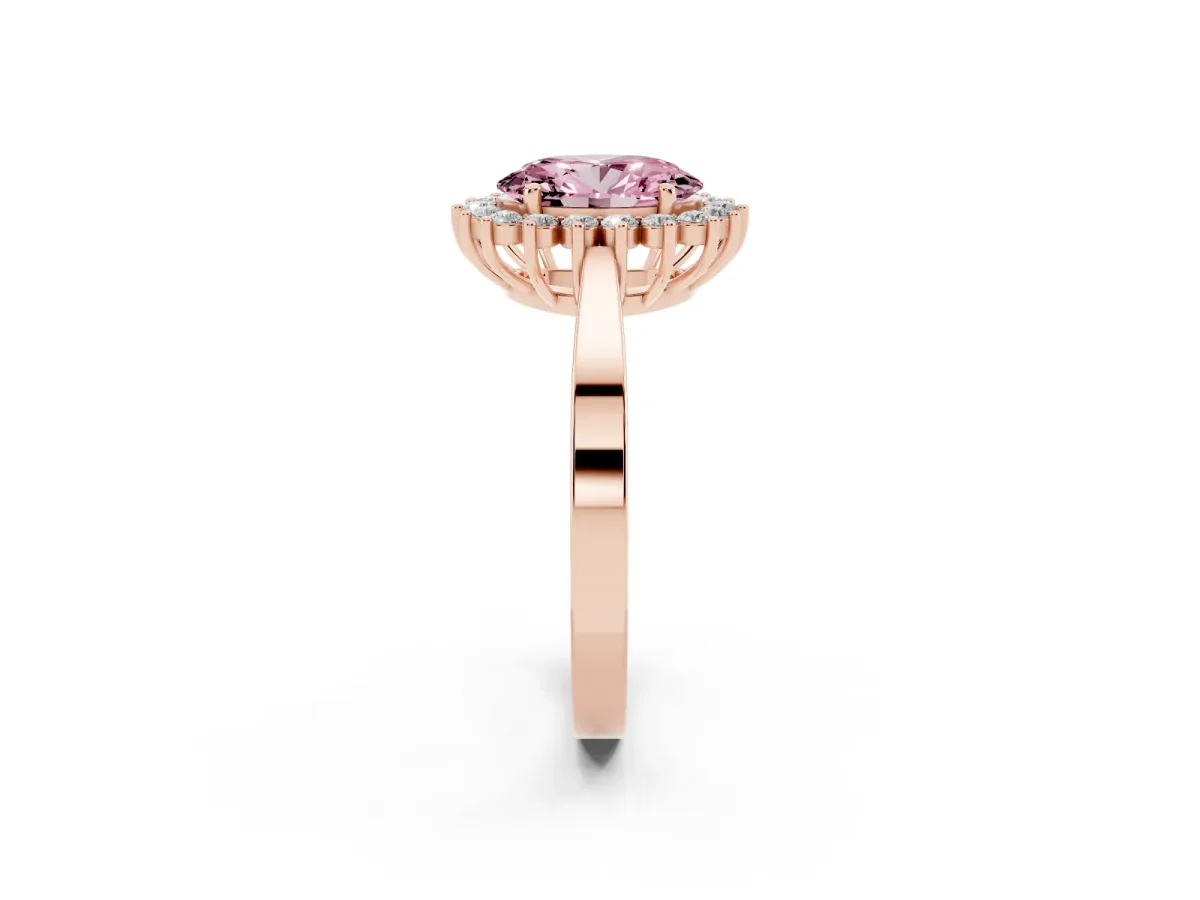 Fancy Pink Oval Cut Cut Diamond Halo Ring with Round Brilliant Halo and Solitaire Band Rose gold