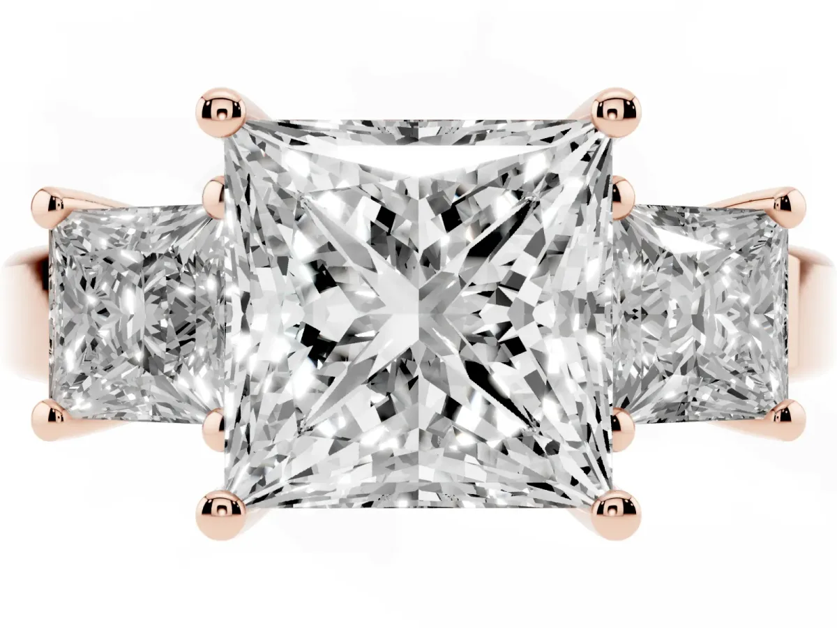 Three-Stone Princess Cut Cut Solitaire Ring with Prong Setting Rose gold