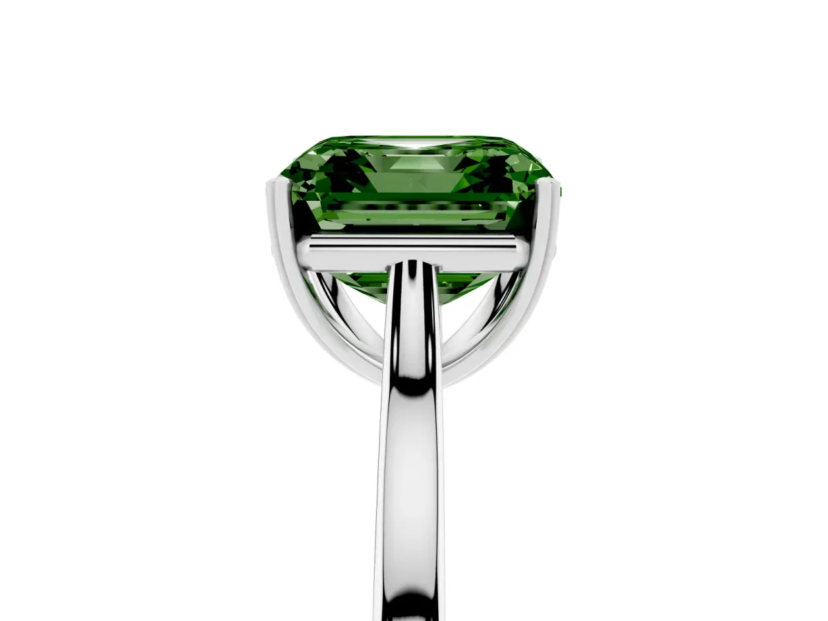Fancy Green Asscher Cut Solitaire Heart Prong Engagement Ring with Tapered Band Silver