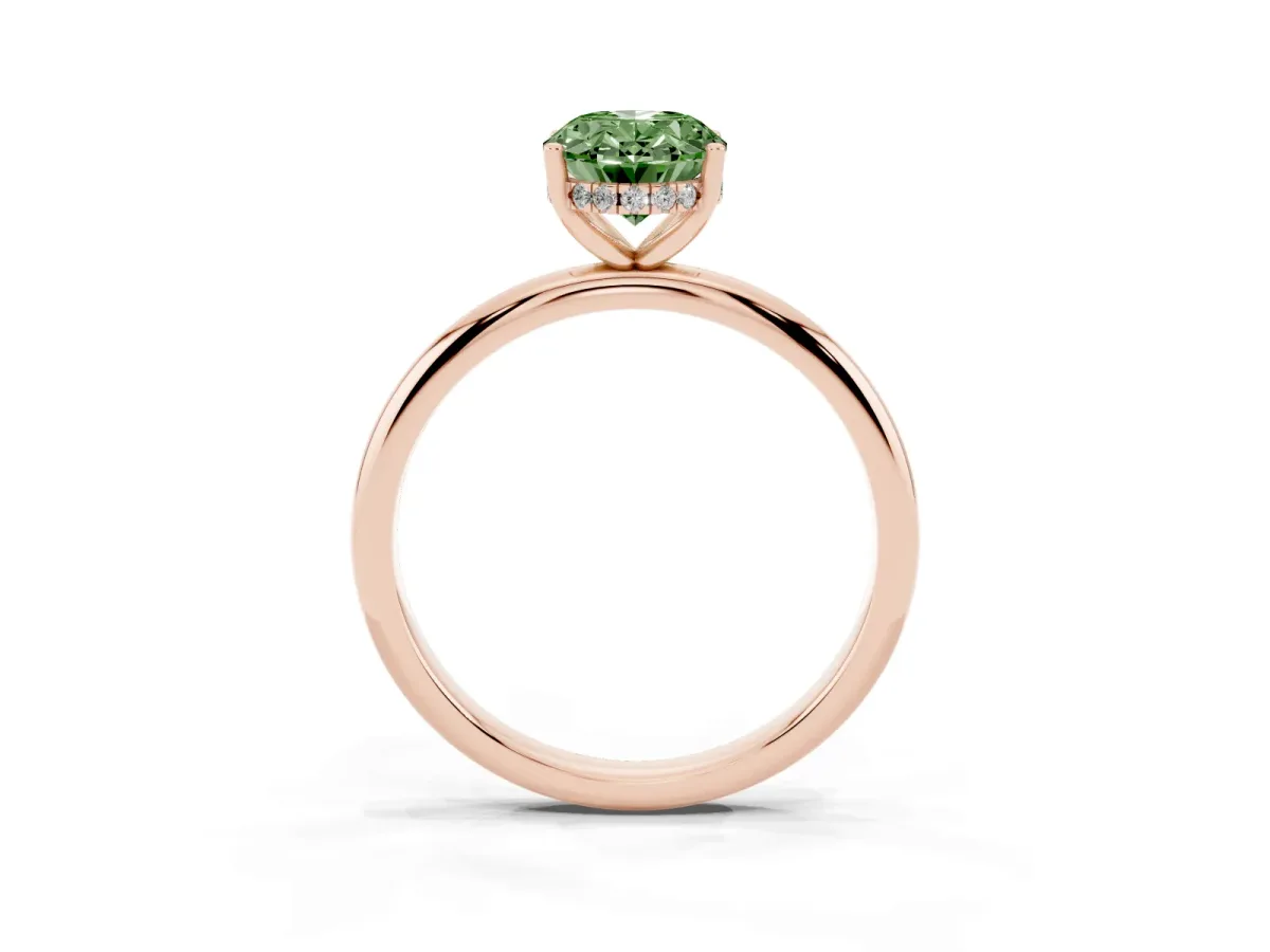 Fancy Green Oval Cut Cut Solitaire Engagement Ring with Four-Prong Setting and Classic Band Rose gold