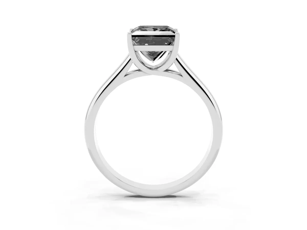 Fancy Black Princess Cut Solitaire Engagement Ring with Tapered Band and Four-Prong Setting Silver