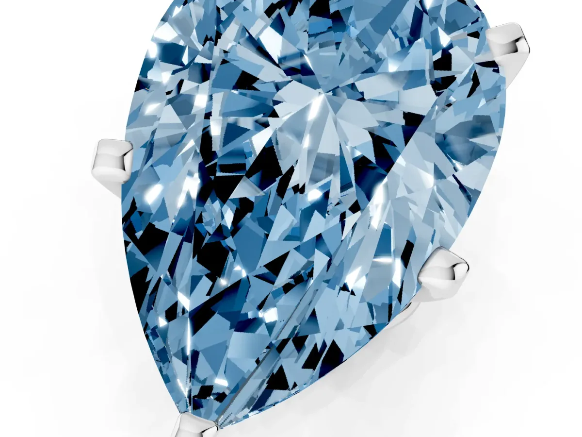 Fancy Blue Pear Cut Diamond Solitaire Ring with Prong Setting and Classic Band Platinum