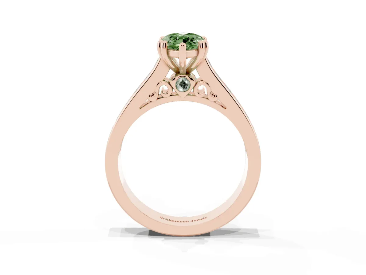 Fancy Green Marquise Cut Cut Channel Set Solitaire Engagement Ring with Prong Setting Rose gold
