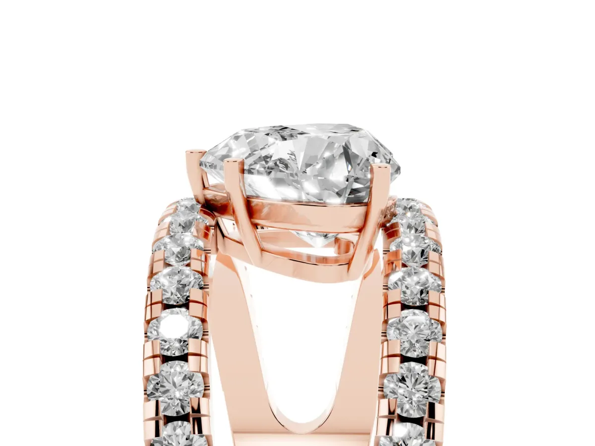 Heart Cut Solitaire Split Shank Pave Diamond Ring Rose gold