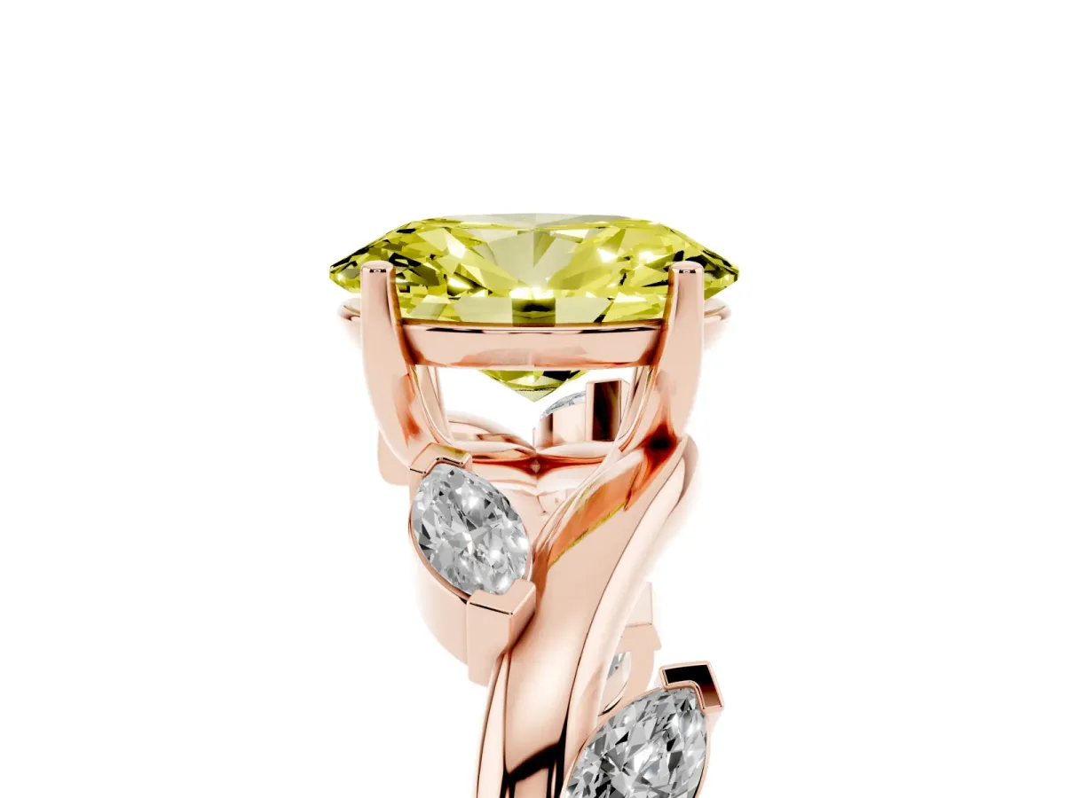Fancy Yellow Oval Cut Solitaire Twisted Band Marquise Accent Prong Setting Ring Rose gold