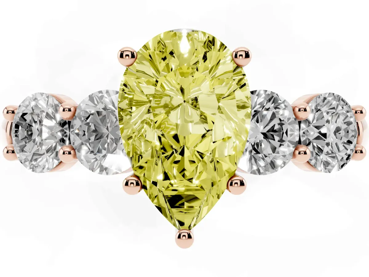 Fancy Yellow Pear Cut Cut Five-Stone Prong Set Diamond Ring with Classic Band Rose gold