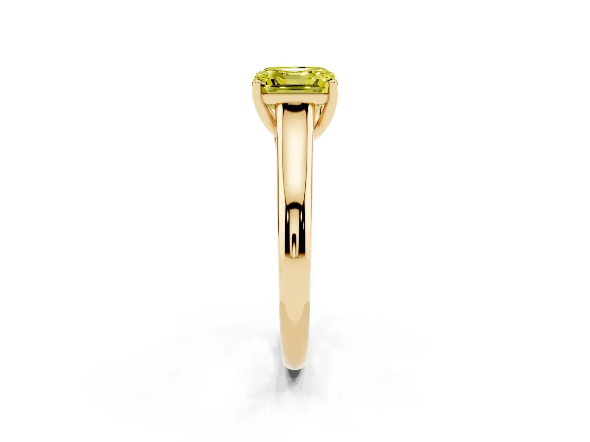 Fancy Yellow Asscher Cut Solitaire Engagement Ring with Tapered Band and Four-Prong Setting Yellow gold