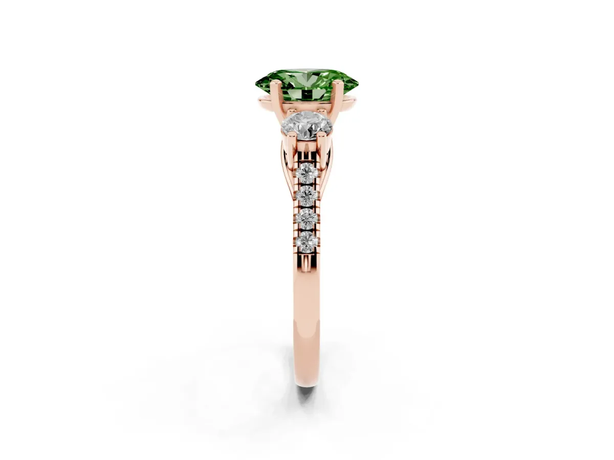Fancy Green Three-Stone Oval Cut Diamond Pavé Band with Four-Prong Setting Rose gold