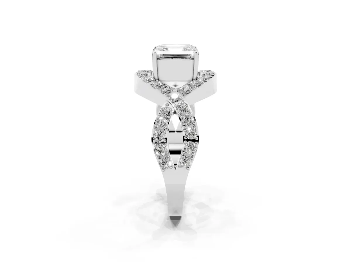 Asscher Cut Solitaire Twist Band Pavé Diamond Engagement Ring Silver