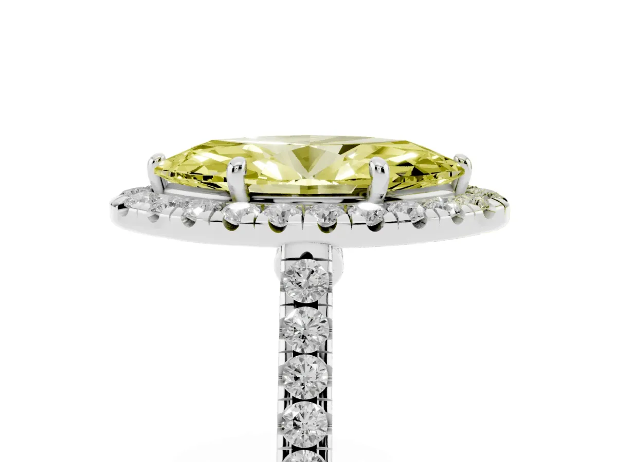 Fancy Yellow Marquise Cut Halo Pave Diamond Engagement Ring with Four-Prong Setting Silver