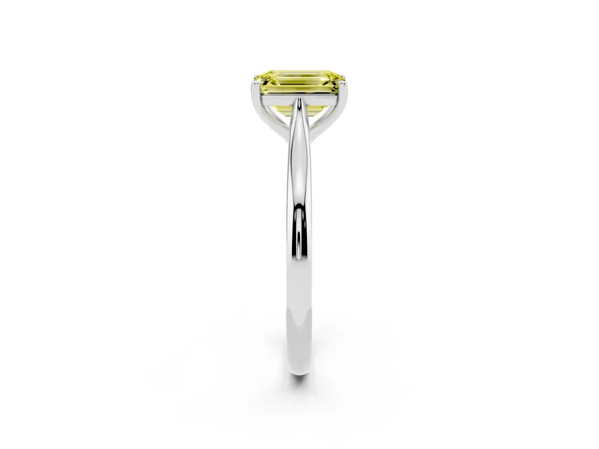 Fancy Yellow Emerald Cut Cut Solitaire Ring with Cathedral Band and Four-Prong Setting Silver