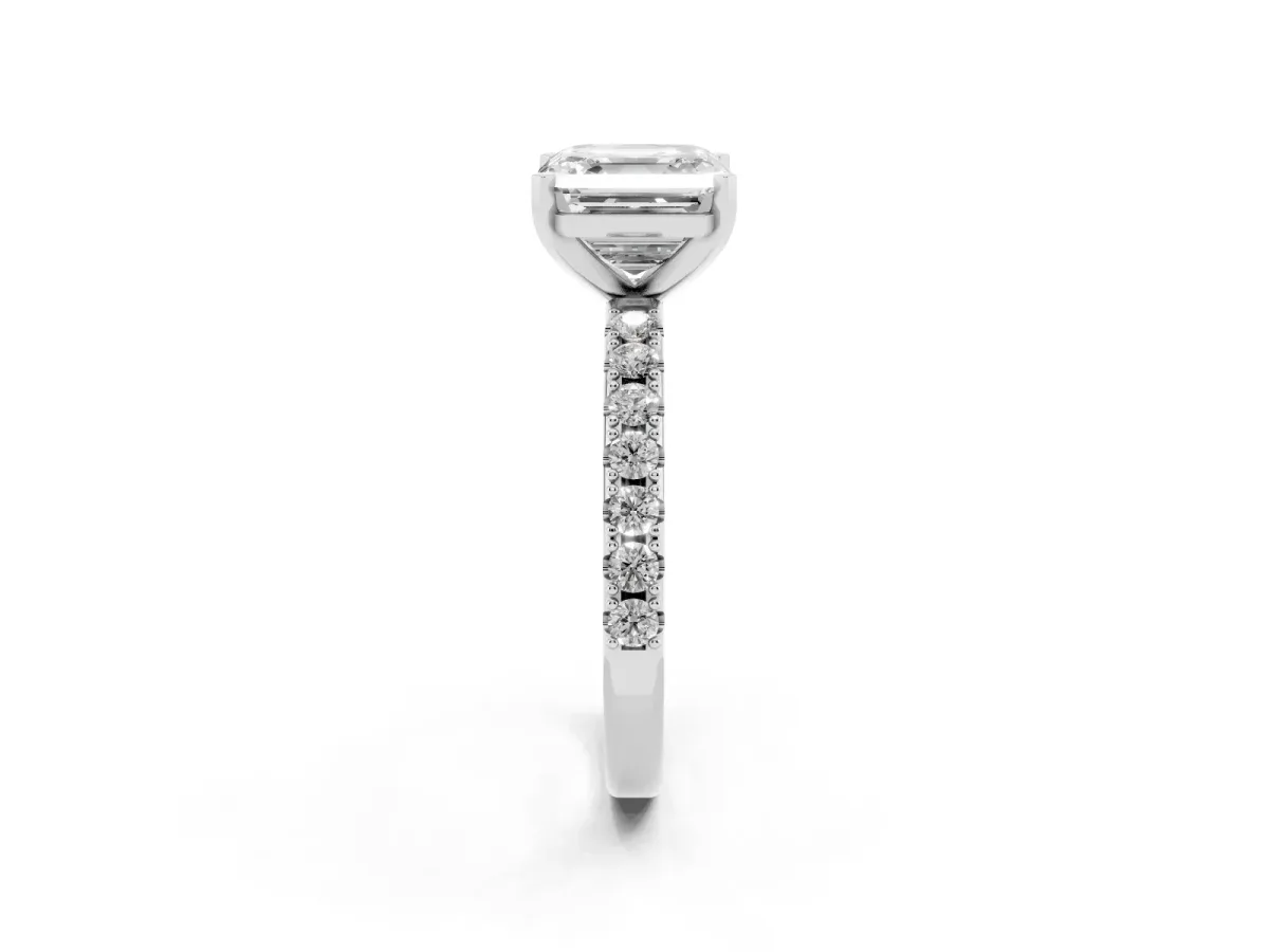 Asscher Cut Diamond Solitaire Pavé Band with Four-Prong Setting Silver
