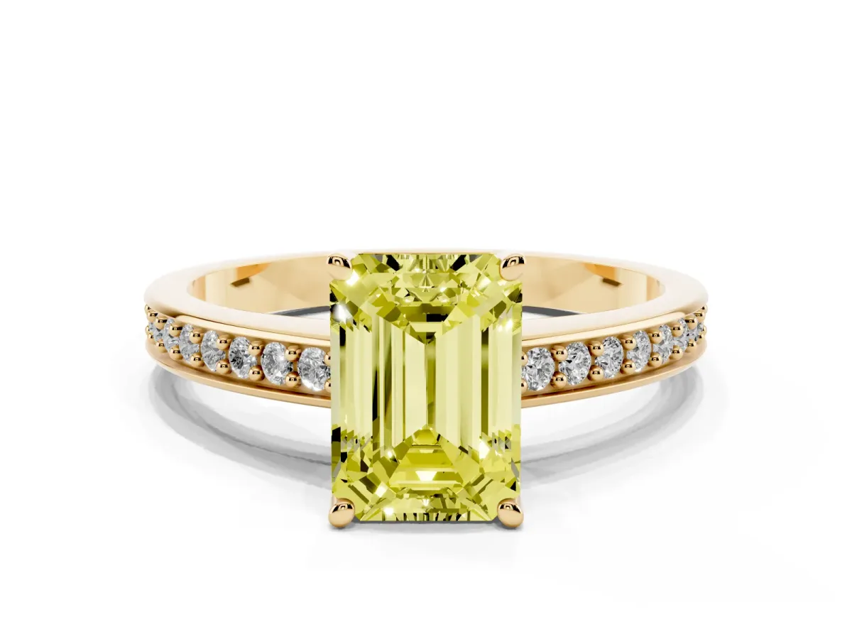 Fancy Yellow Emerald Cut Solitaire Pavé Band Prong Setting Ring Yellow gold