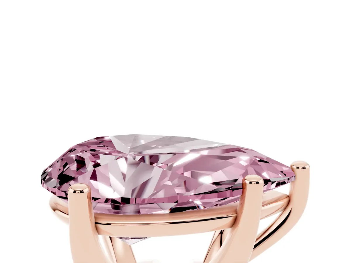 Fancy Pink Pear Cut Cut Diamond Solitaire Engagement Ring with Tapered Plain Band and Four-Prong Setting Rose gold