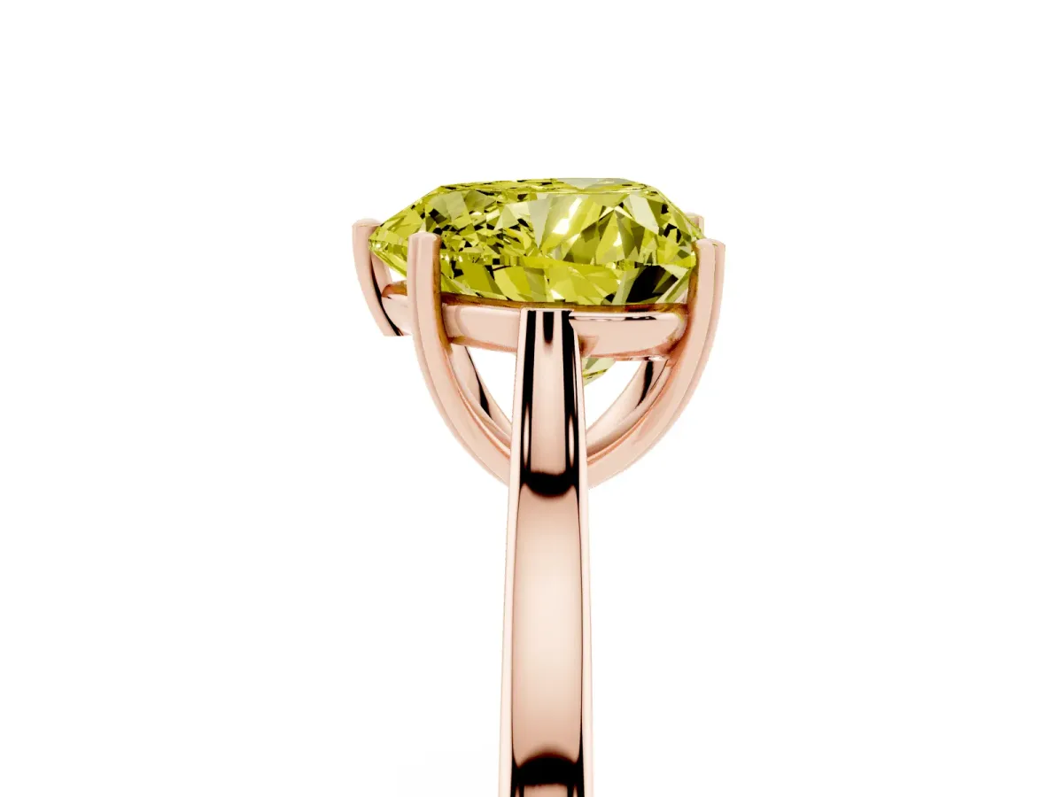Fancy Yellow Heart Cut Solitaire Heart Prong Engagement Ring with Tapered Band Rose gold