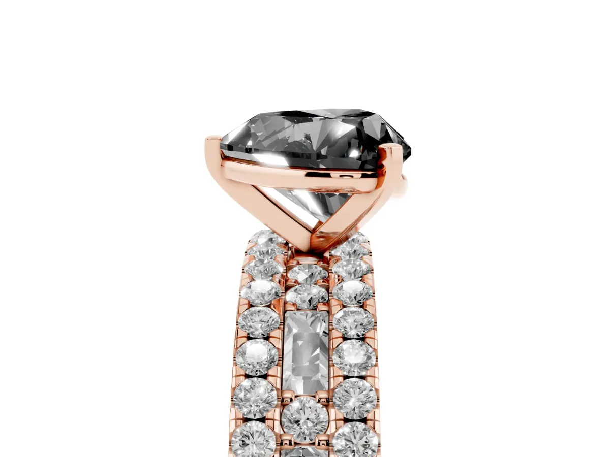 Fancy Black Heart Cut Diamond Solitaire Ring with Pavé and Channel Set Band Rose gold
